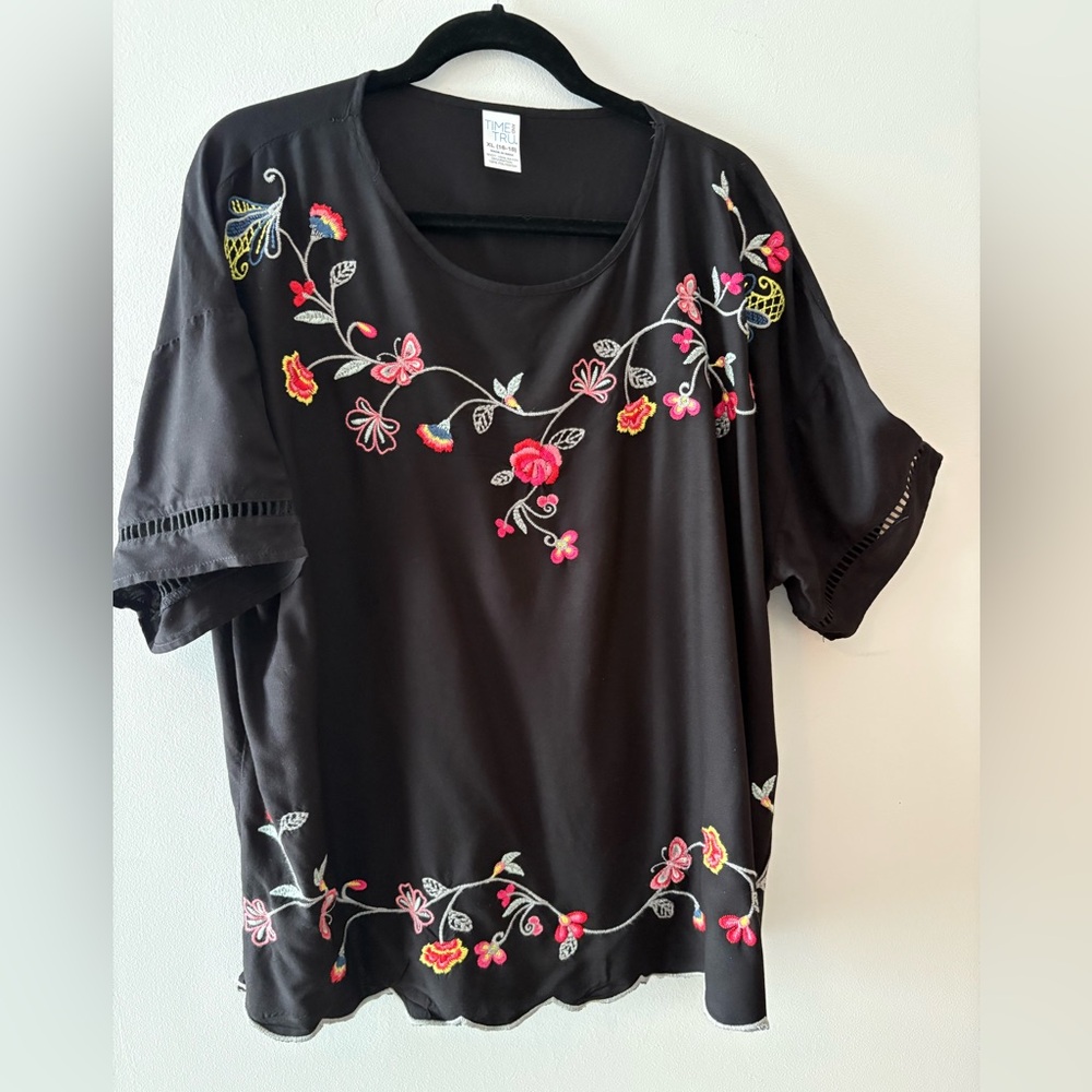 Oversized “Fiesta” Heavily Embroidered XL Ladies Fun Top. Boho Style